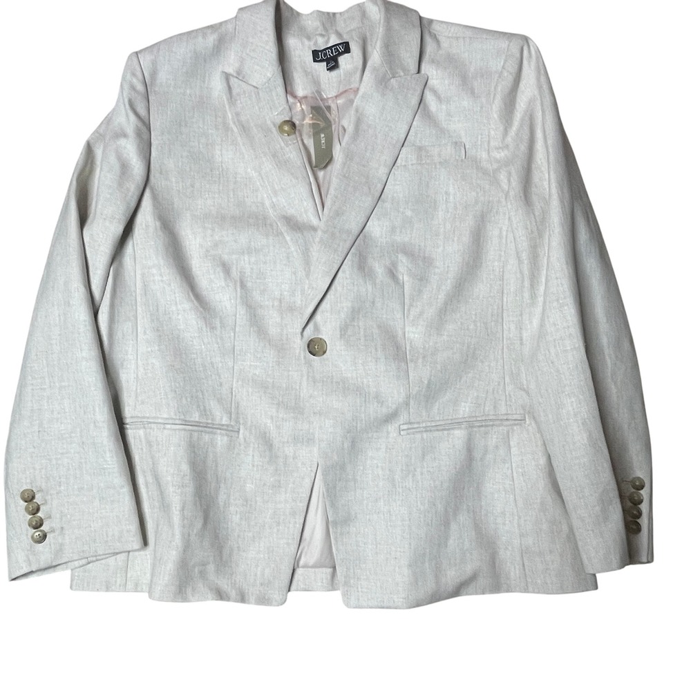 J.Crew Womens Blazer‎ Size 22 Gray Beige Neutral Linen Blend Career Jacket